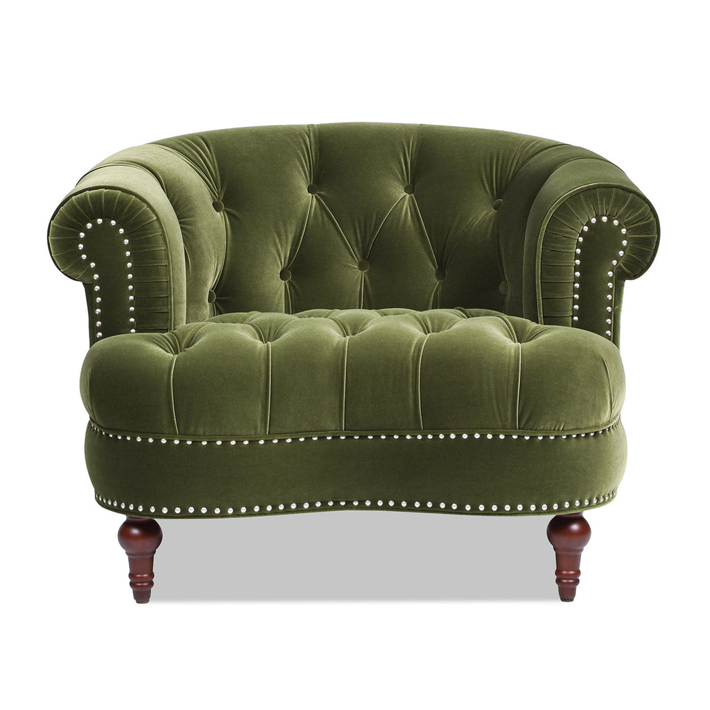 La Rosa Victorian Tufted Upholstered Accent Chair, Olive Green Performance Velvet