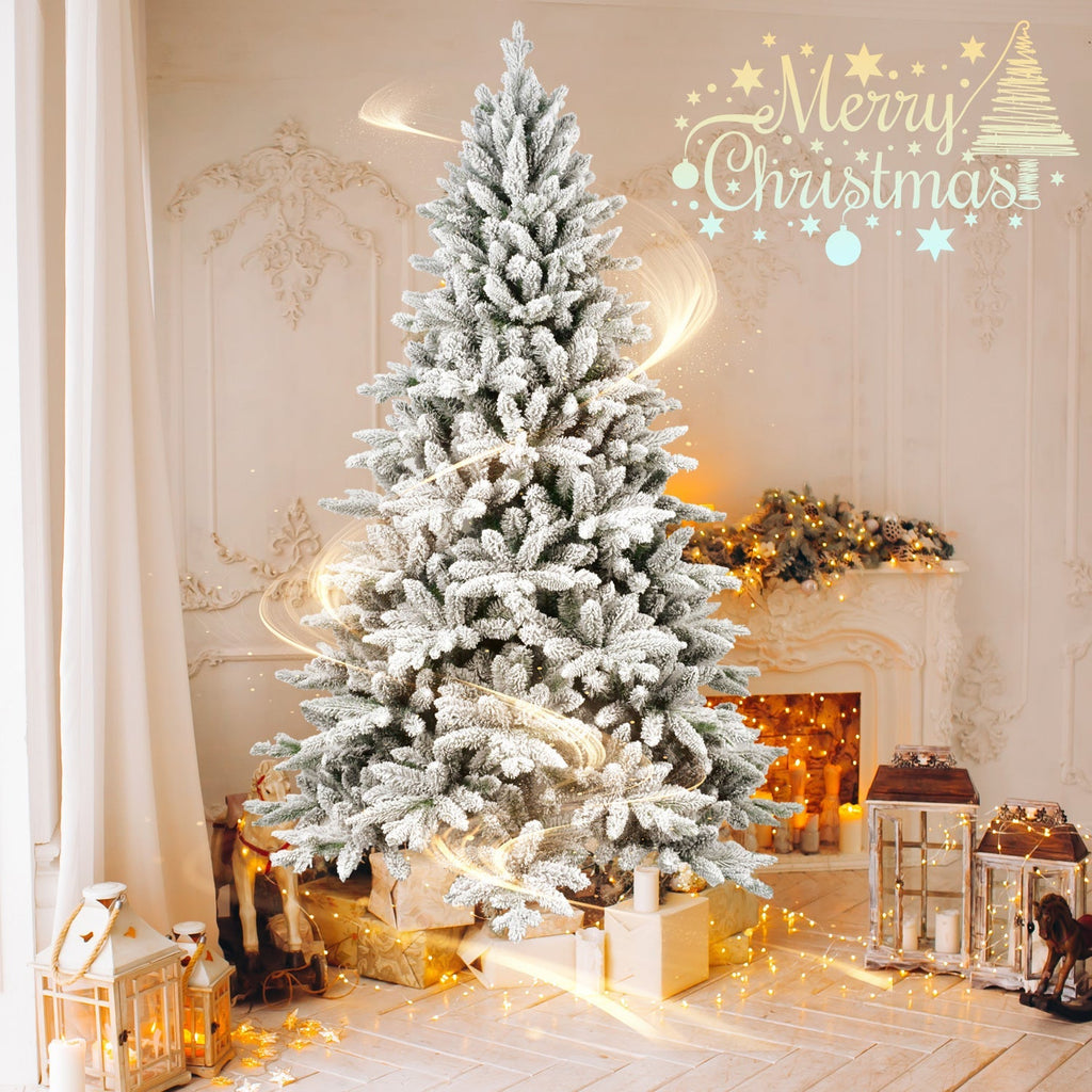 6ft Snow-Flocked Pre-Lit Christmas Tree with 1100 PE+PVC Tips