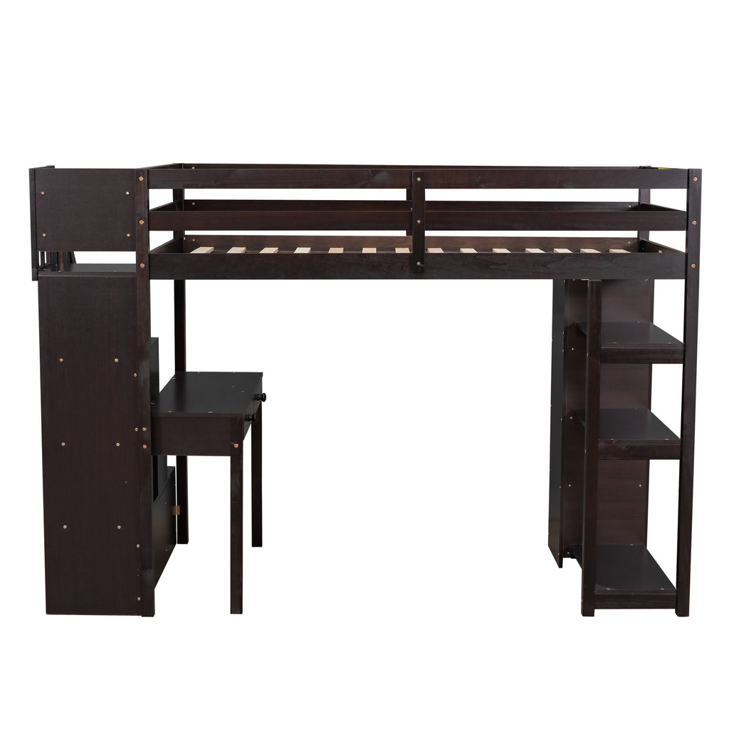Loft Bed With Storage Drawers, Desk And Stairs With Shelves