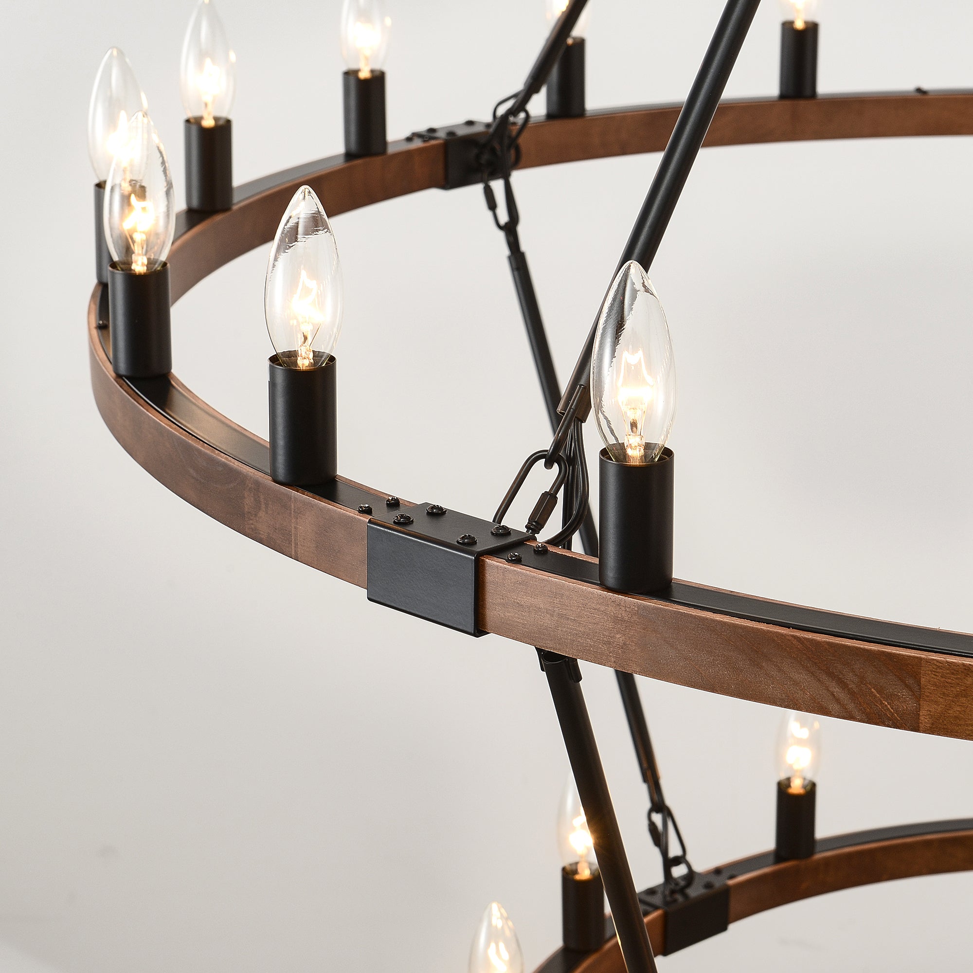 Large Solid Wood Wagon Wheel Chandelier, 2-Tier 32-Lights