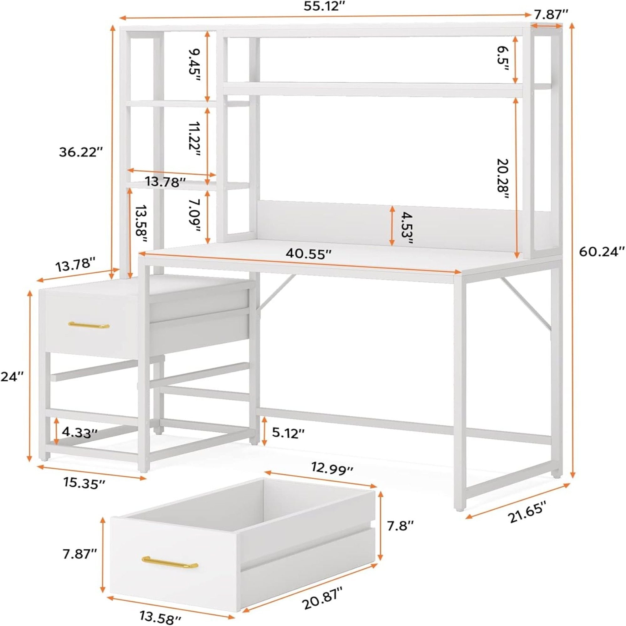 Computer Desk With Hutch, 2 Drawers & Open Shelves