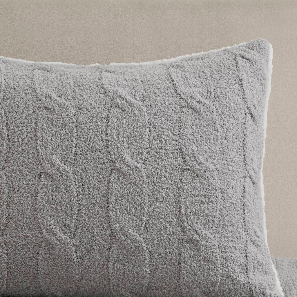 3 Pieces Full/Queen Cable Knit Chenille Comforter Set Gray