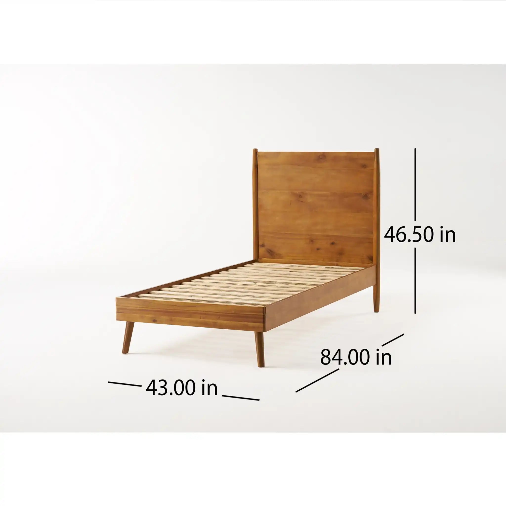 Okioki Mid-Century Natural Stained Solid Acacia Wood Bed