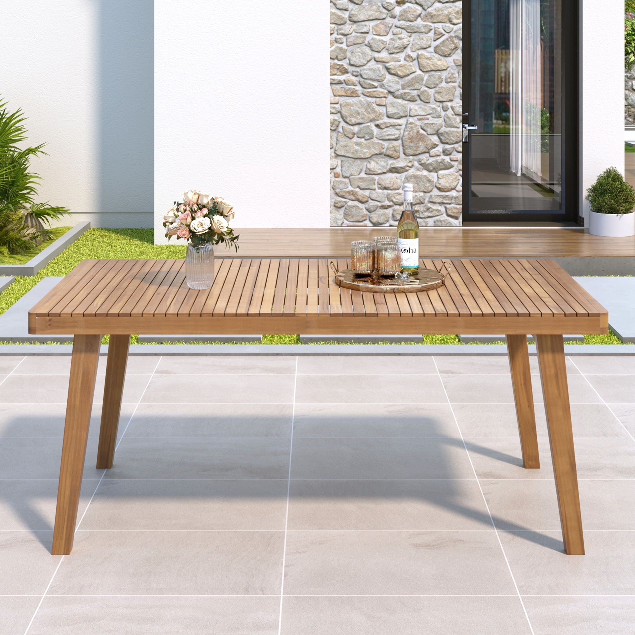 Outdoor Dining Table With Slatted Top