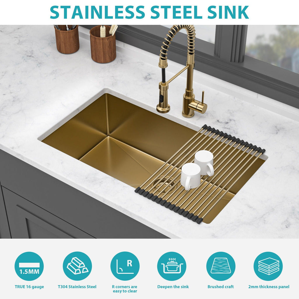 Finish Undermount Stainless Steel Kitchen Sink 32" X 19" 16 Gauge Deep Single Bowl