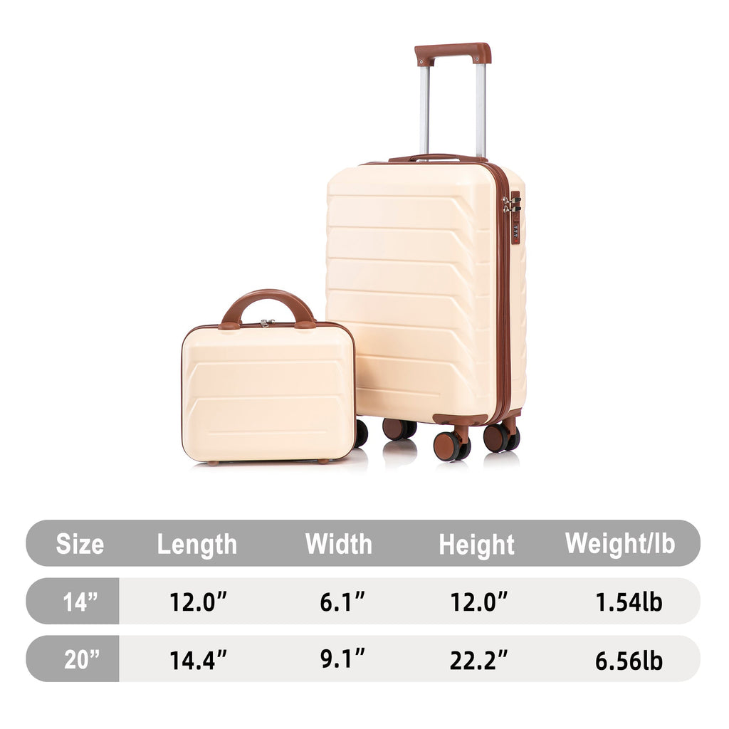 14'/20' 2-Piece Beige ABS Spinner Wheel Luggage Set