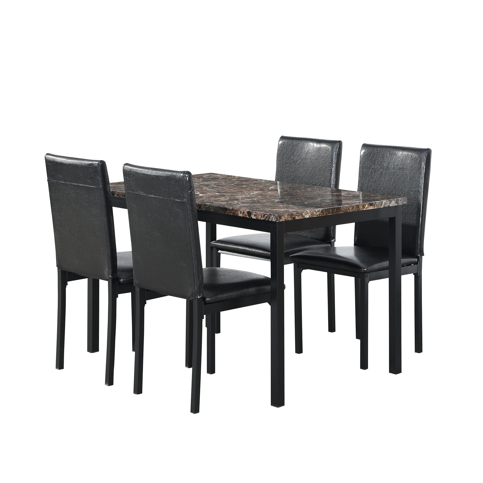 Furniture 5 Piece Metal Dinette Set with Faux Marble Top - Black