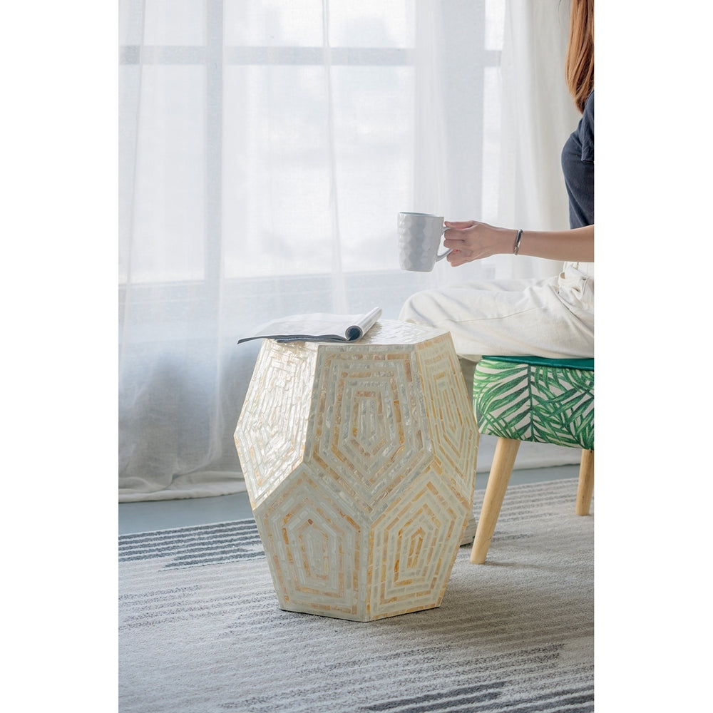 18x18x21 Hexagonal Capes Capiz Stool Cream/Yellow