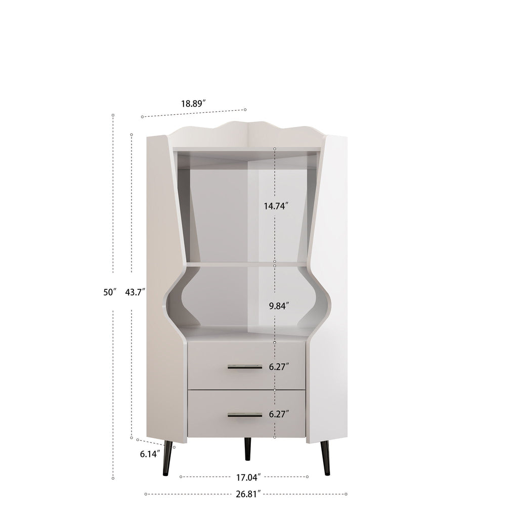 Corner Bar Cabinet With Mirrored Back, 2 Open Shelves & 2 Drawers