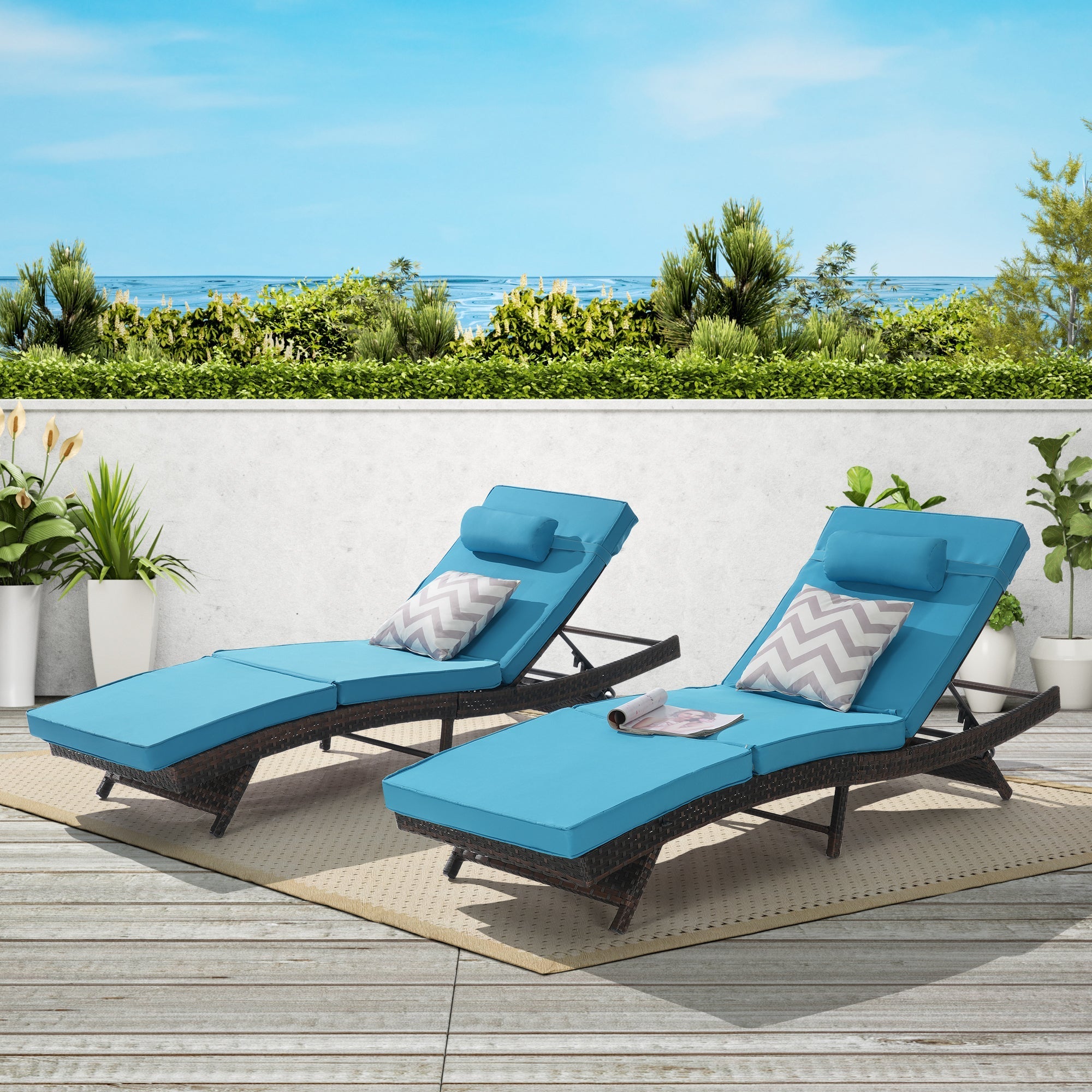 Outdoor Wicker Reclining Chair Set of 2
