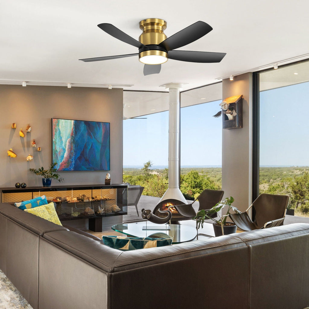 Flush Mount Ceiling Fan with LED Light and Remote Control