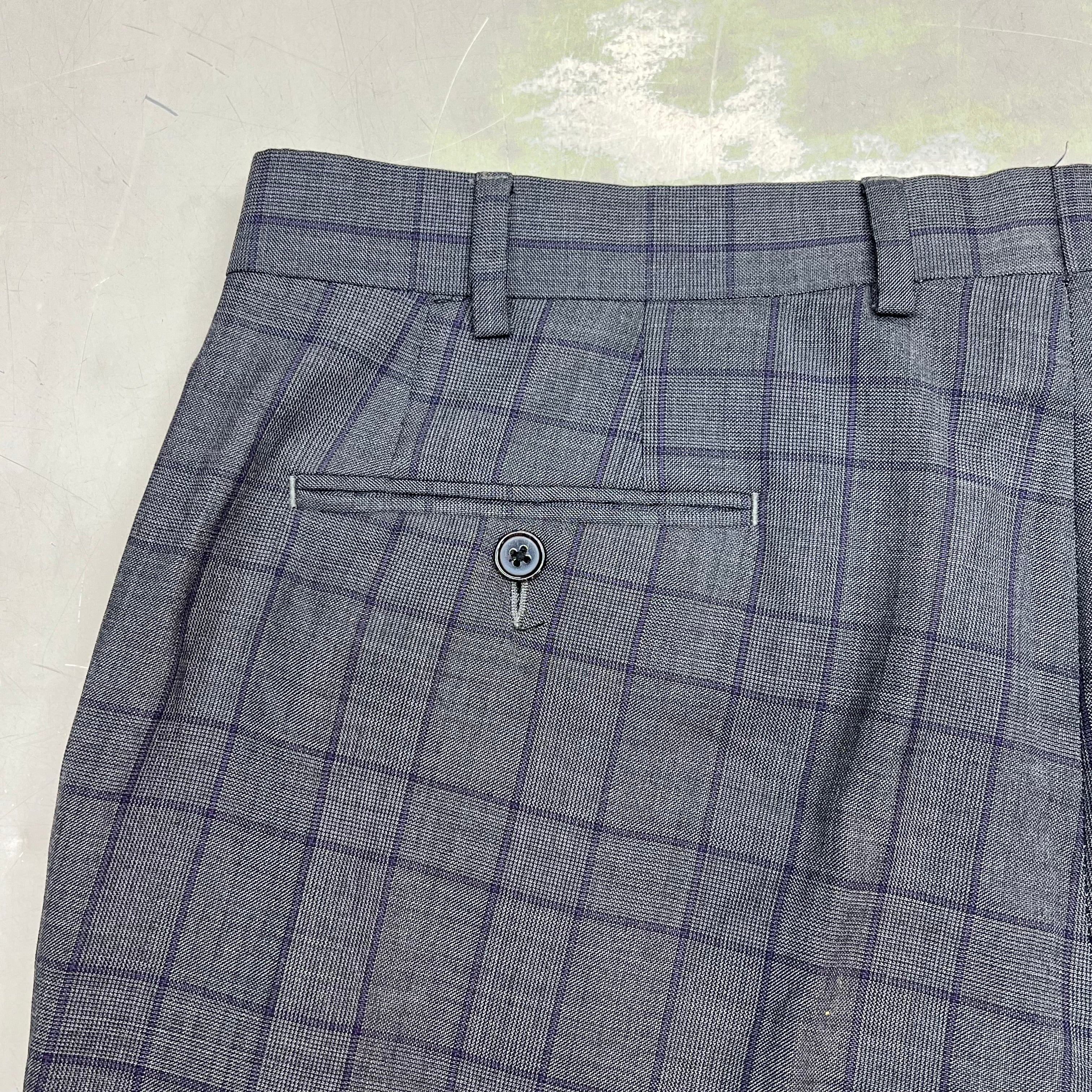 RALPH LAUREN  70% Wool Hand Tailored Suit Set Men's Sz 42 L Grey Purple Plaid (Pre-Owned)
