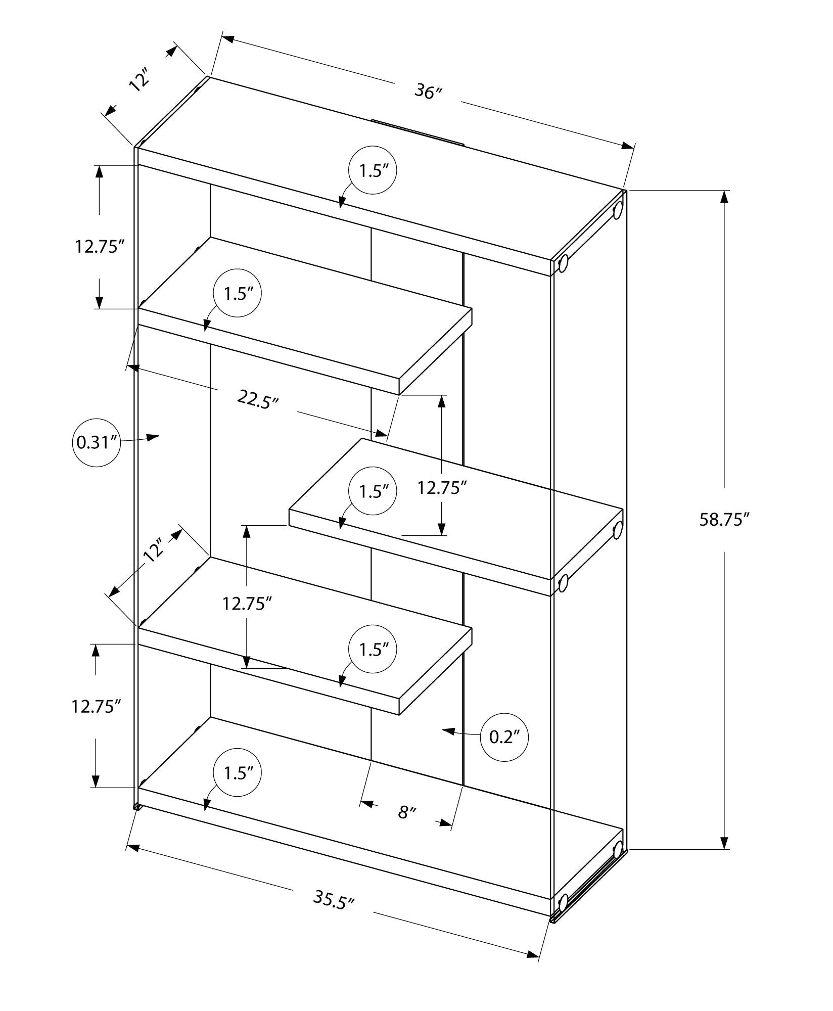 5-Tier Glossy White Bookshelf for Office and Home