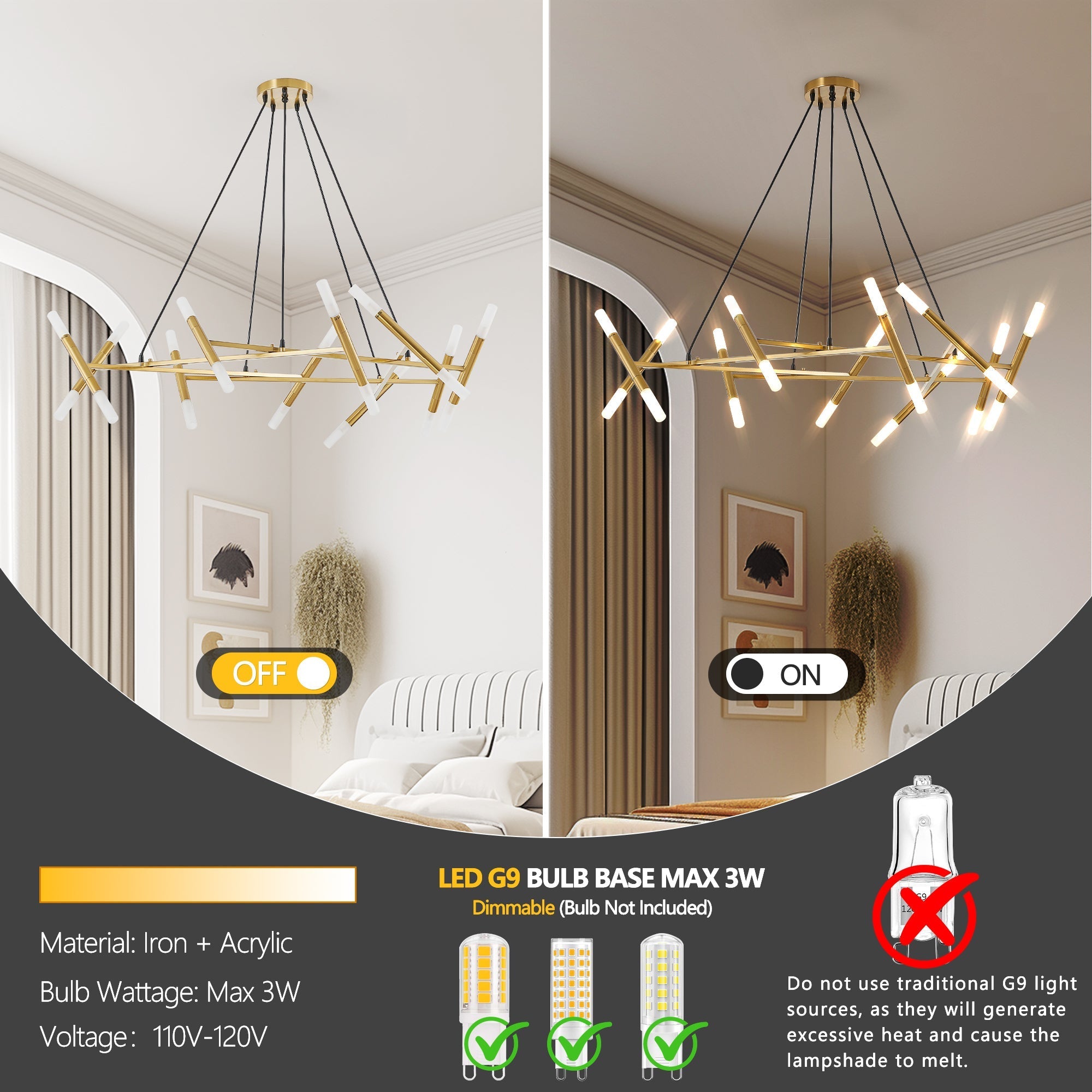 41' Golden Modern Chandelier Light Fixture with Branch Design