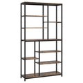 Extra Tall 8 Tier Staggered Etagere Bookcase With 8 Shelves Organizer For Living Room - Rustic Brown