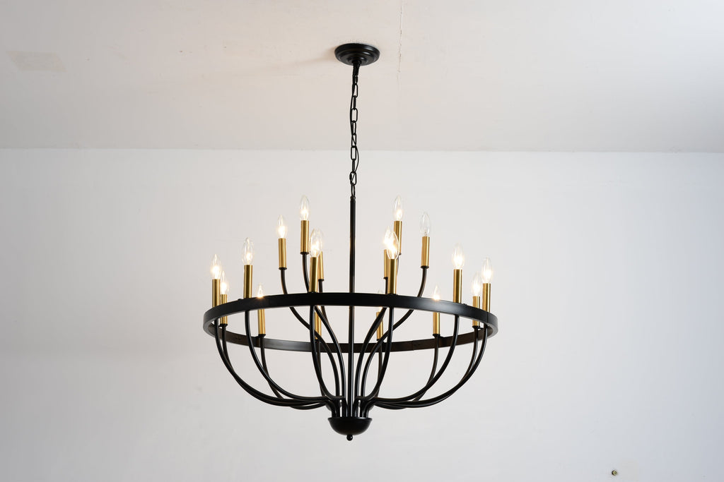 15-Light Industrial Iron Candle Chandelier Modern Farmhouse Pendant Light