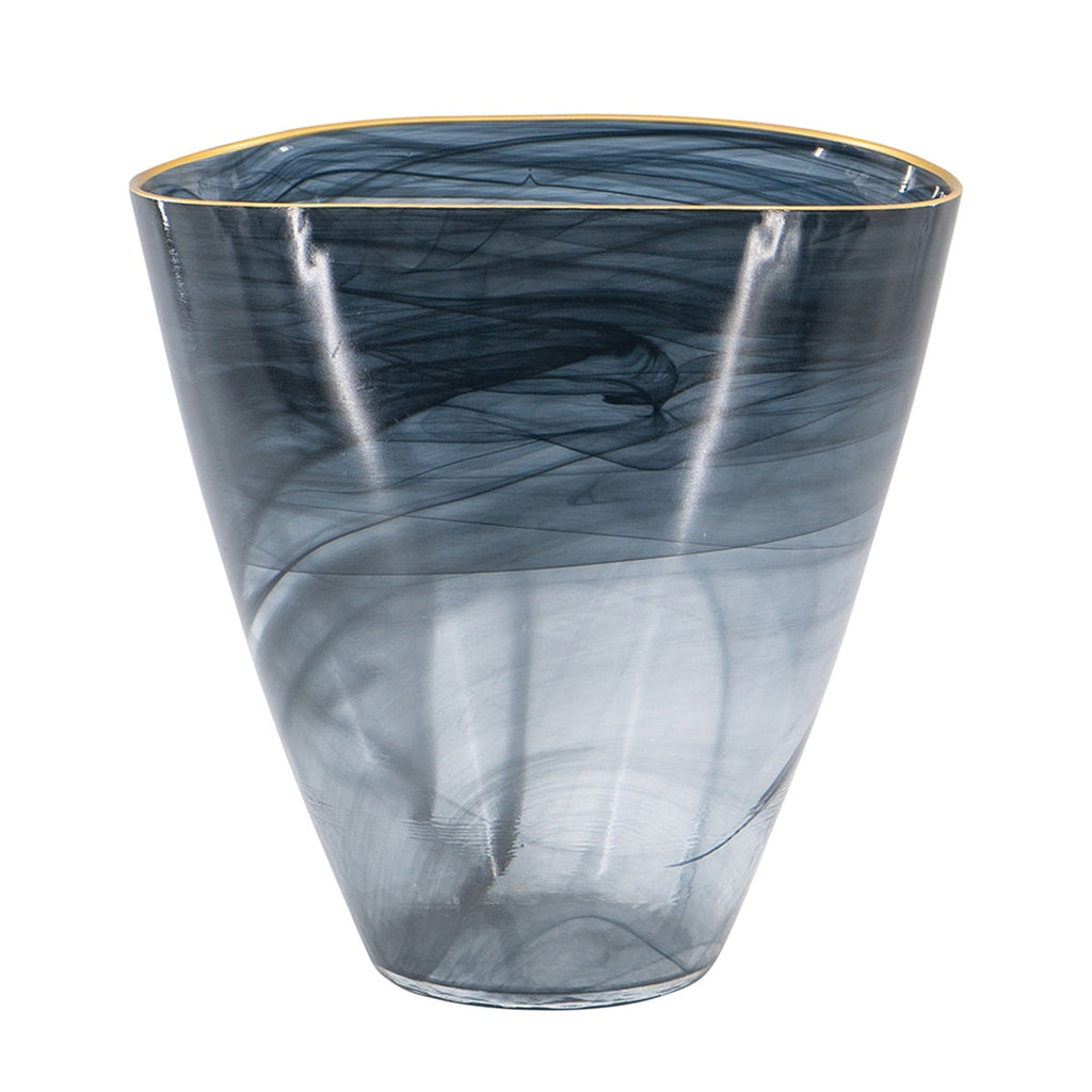 9.3x4.7x9.3' Smokey Black Glass Vase with Gold Rim