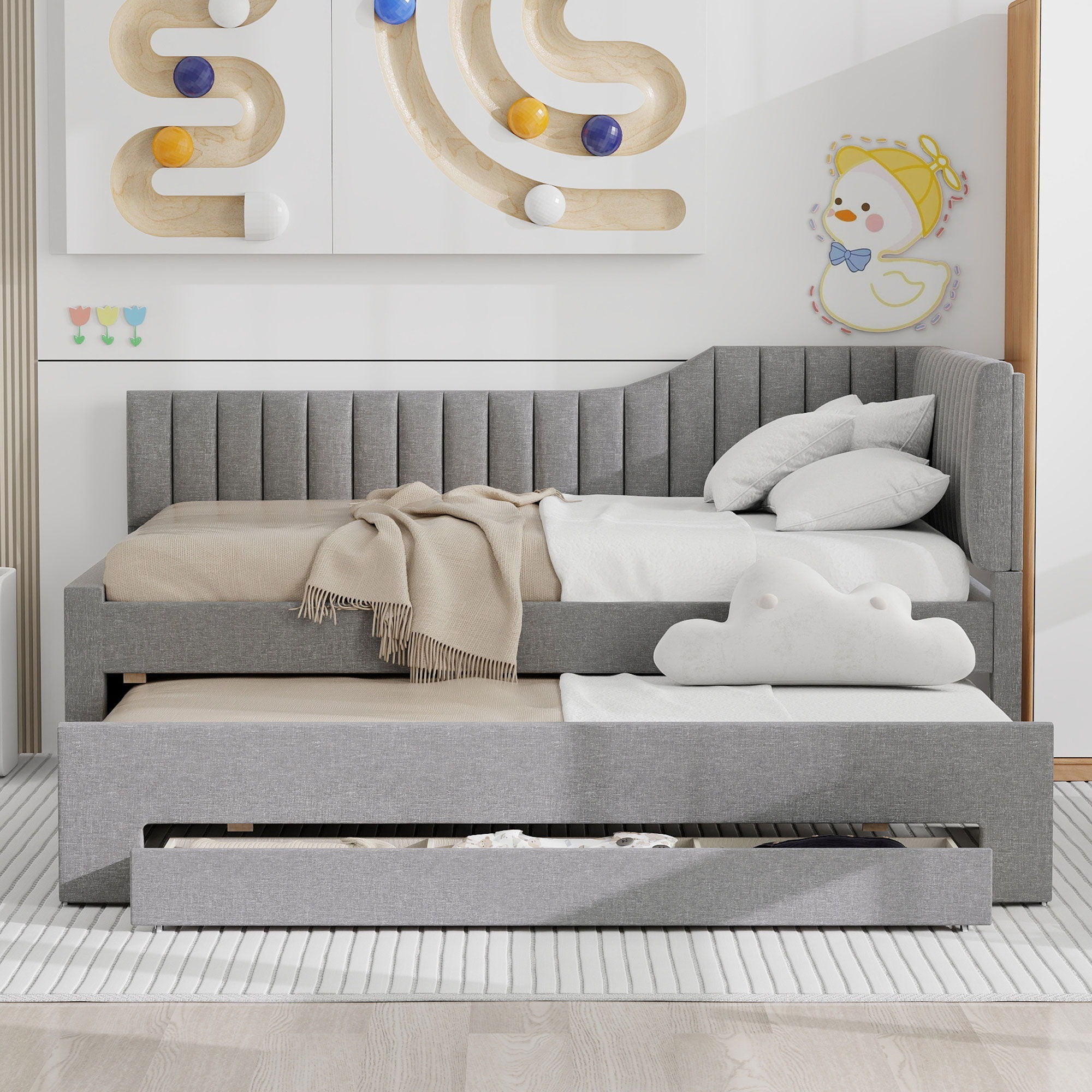 Upholstered Daybed With Trundle And 3 Drawers
