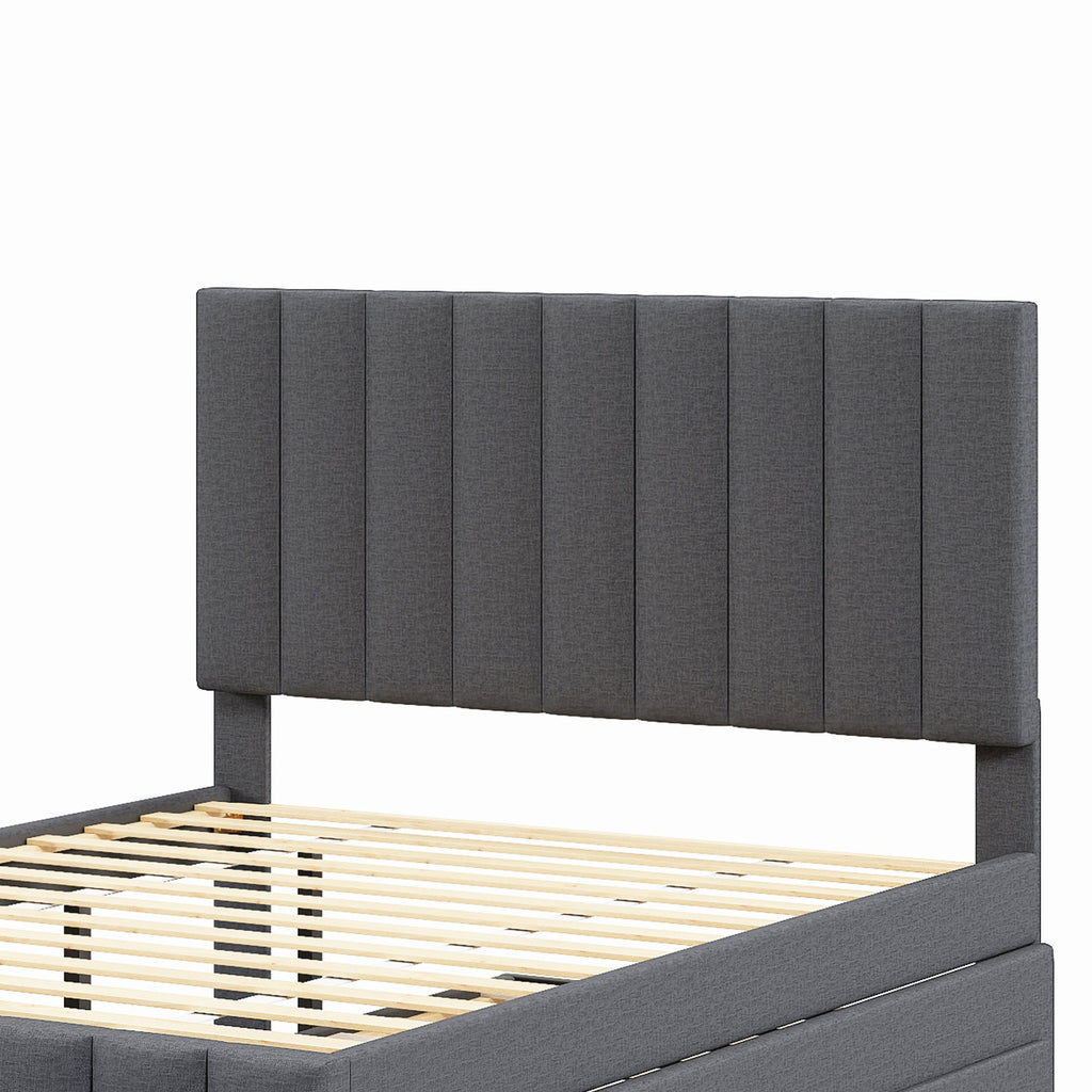 Full Size Upholstered Platform Bed with Twin Size Trundle and 3 Drawers