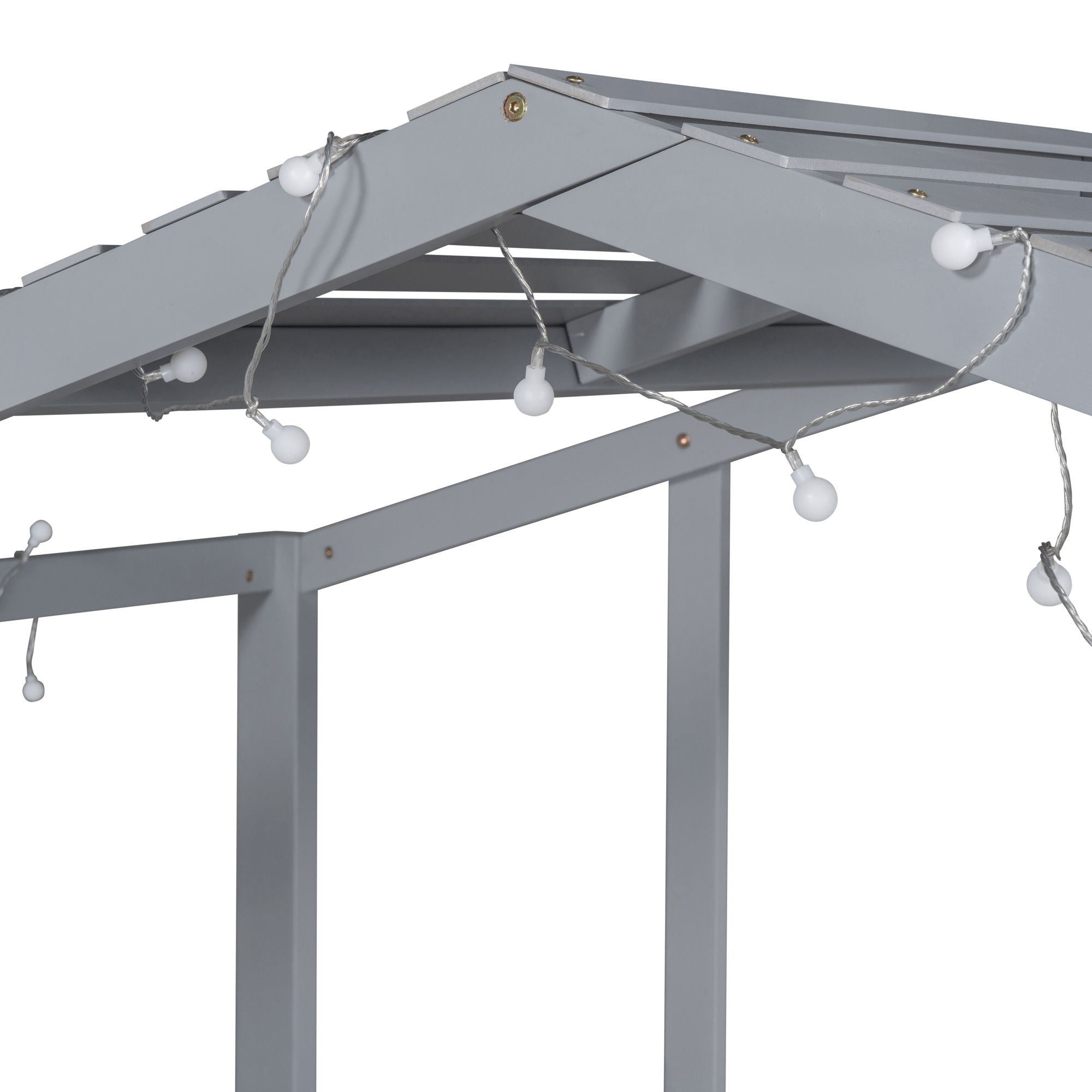 Loft House Bed With Ladder And Slide, With board And Light Strip On The Roof