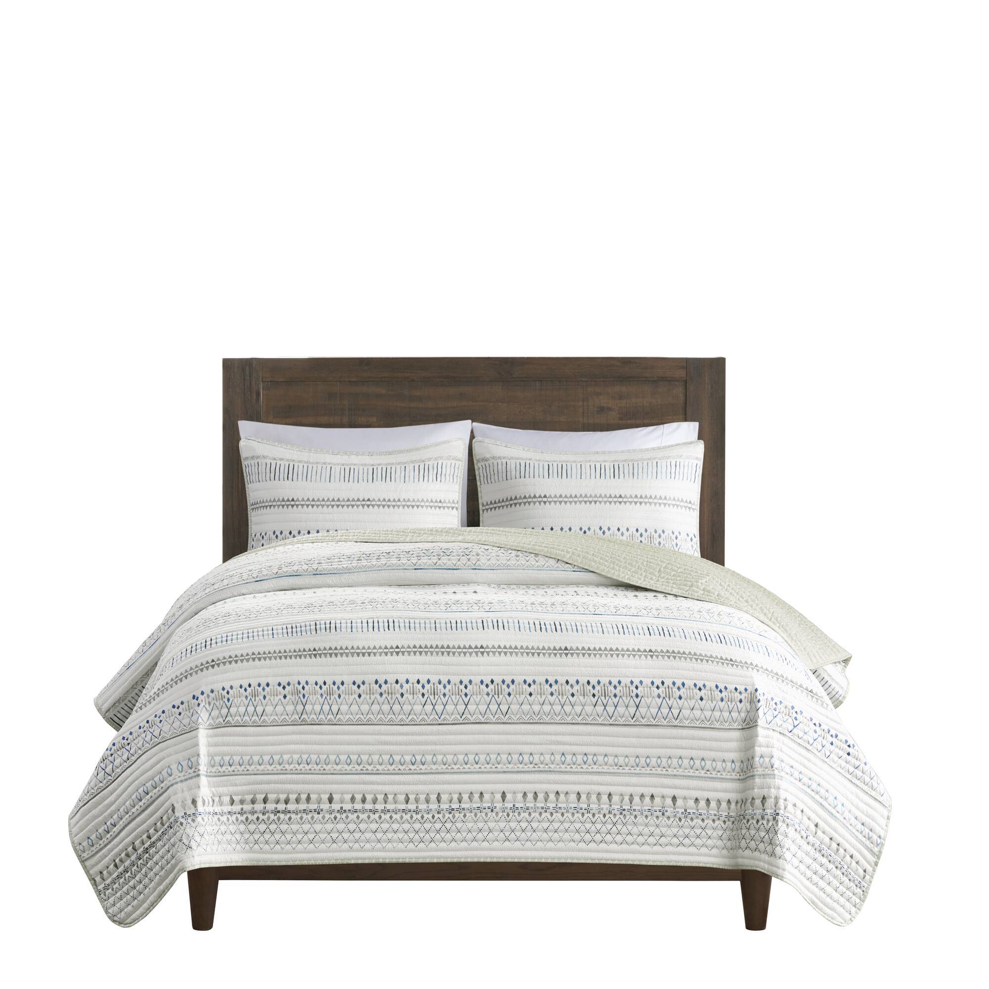3 Piece Seersucker Quilt Set Taupe Blue King Cal King