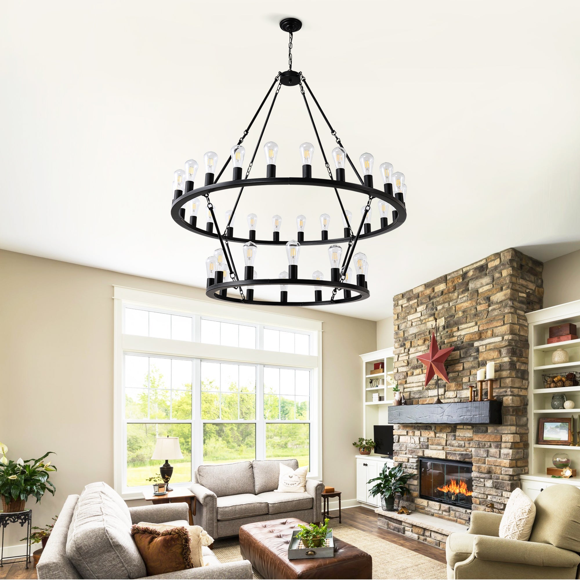 52 Inch Black Wagon Wheel Chandelier, 36-Lights