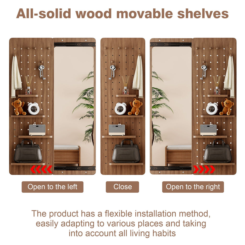 Wall Mounted Full Length Mirror With Shelf And Hook