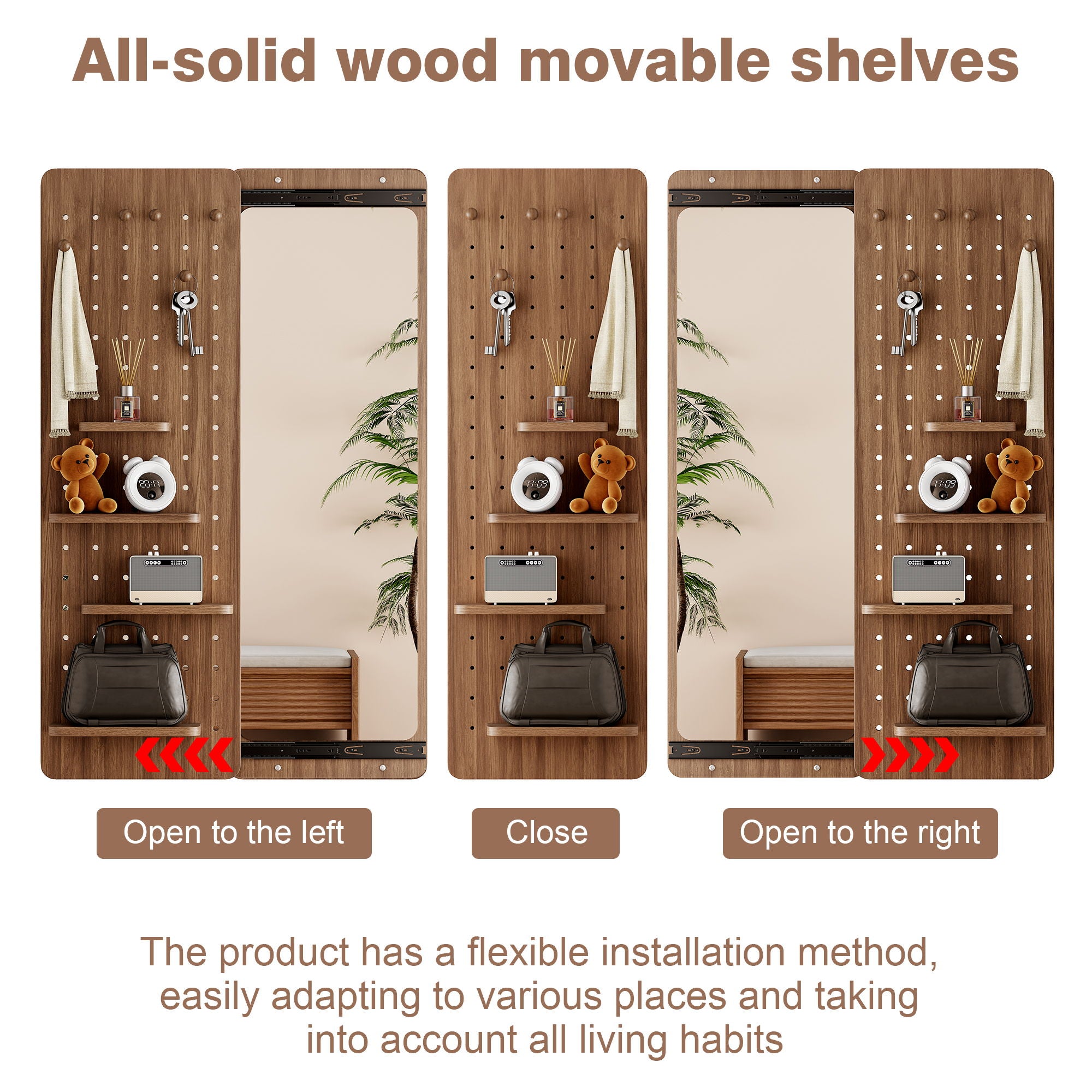 Wall Mounted Full Length Mirror With Shelf And Hook