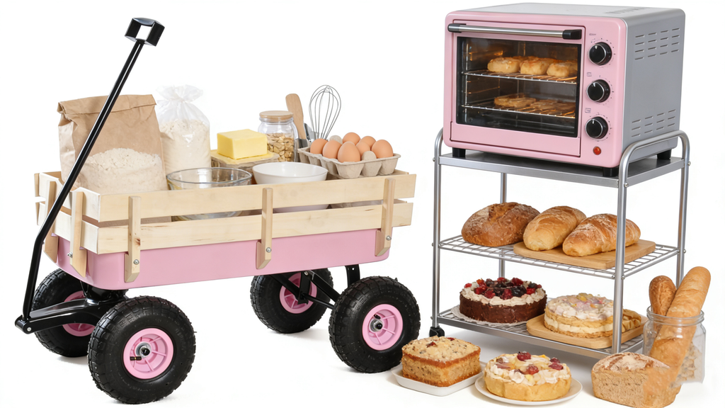 Outdoor All Terrain Garden Wagon with Wooden Railings and Pneumatic Tires