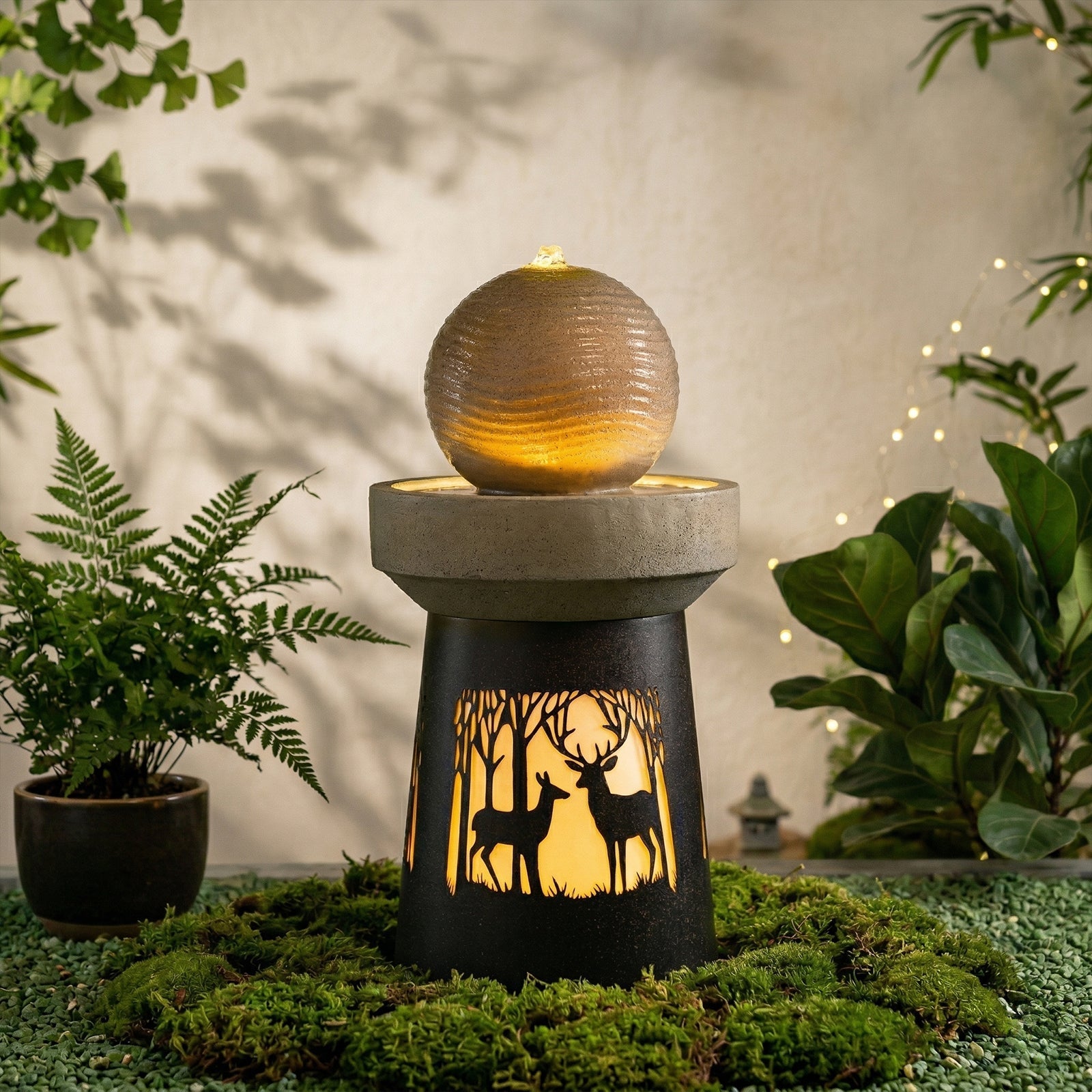 Outdoor Garden Lantern with Warm LED Light Deer Silhouette