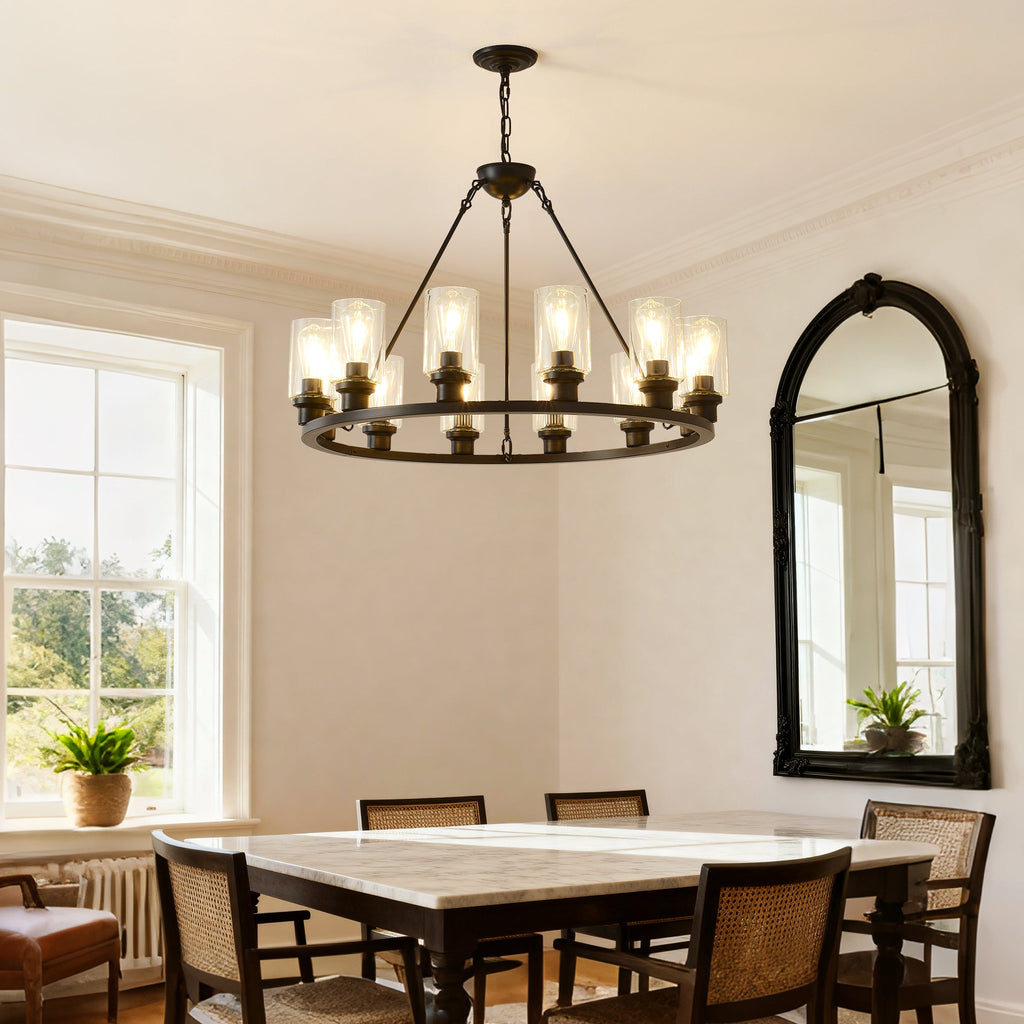 Black Wagon Wheel Chandelier 31.5 Inch Modern Farmhouse Pendant Light