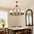 Black Wagon Wheel Chandelier 31.5 Inch Modern Farmhouse Pendant Light