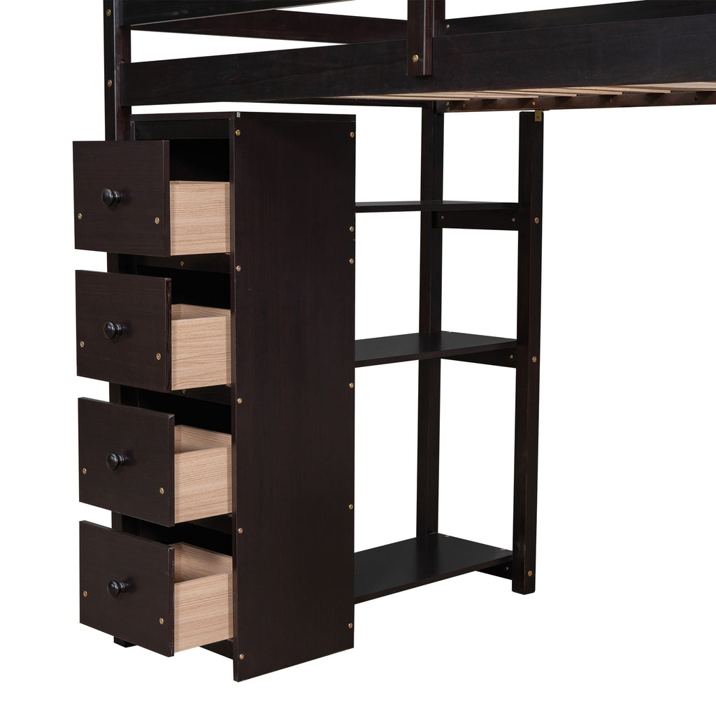 Loft Bed With Storage Drawers, Desk And Stairs With Shelves