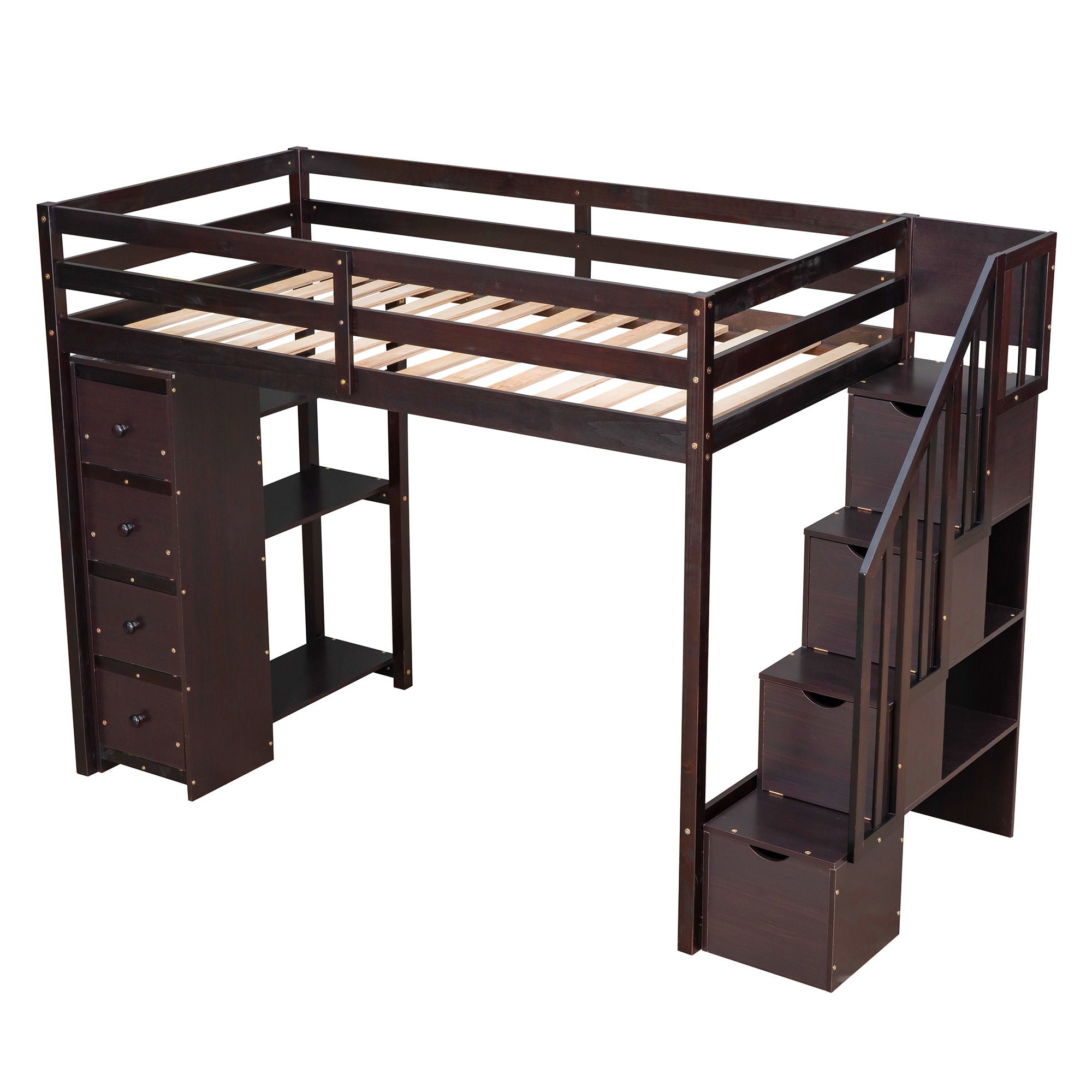 Loft Bed With Storage Drawers And Stairs With Shelves