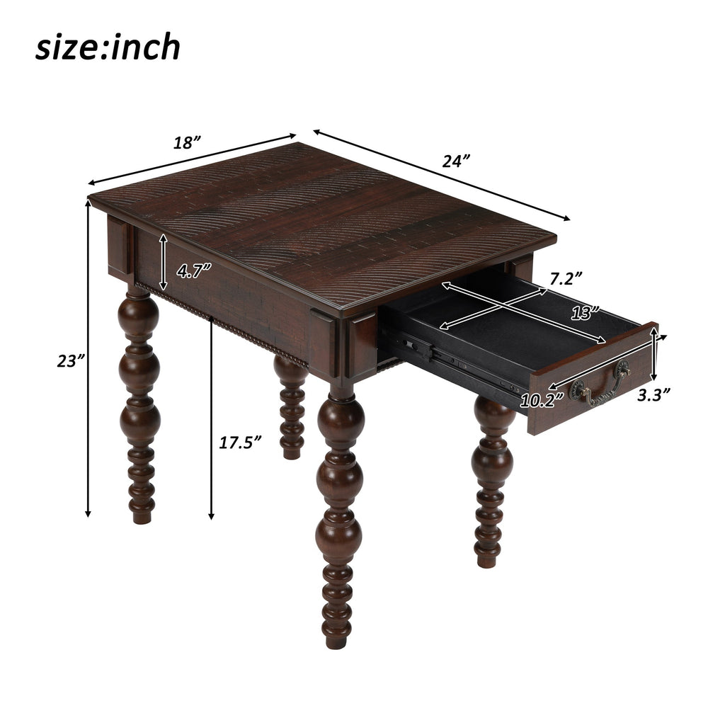Solid Wood End Table with Drawer in Espresso Finish
