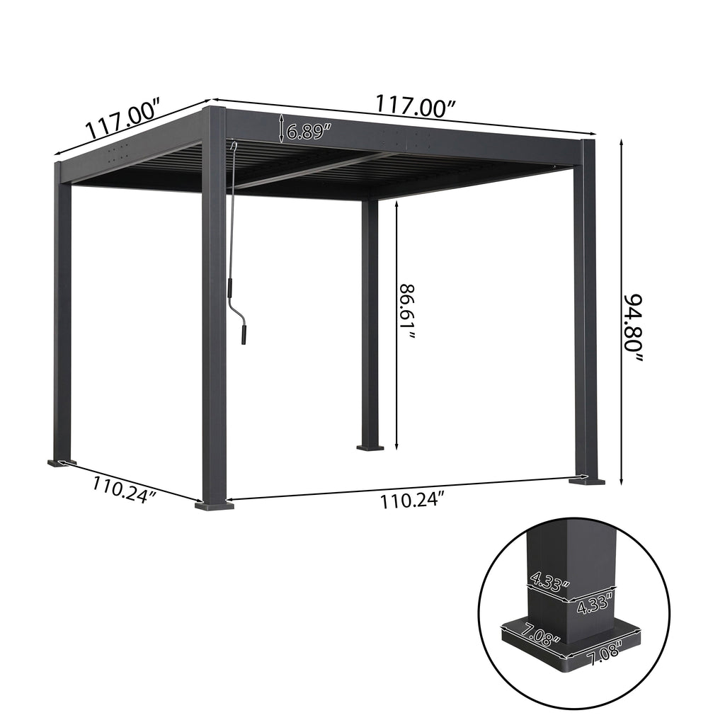Byron Black Outdoor Pergola Aluminum with Adjustable Louvered Roof