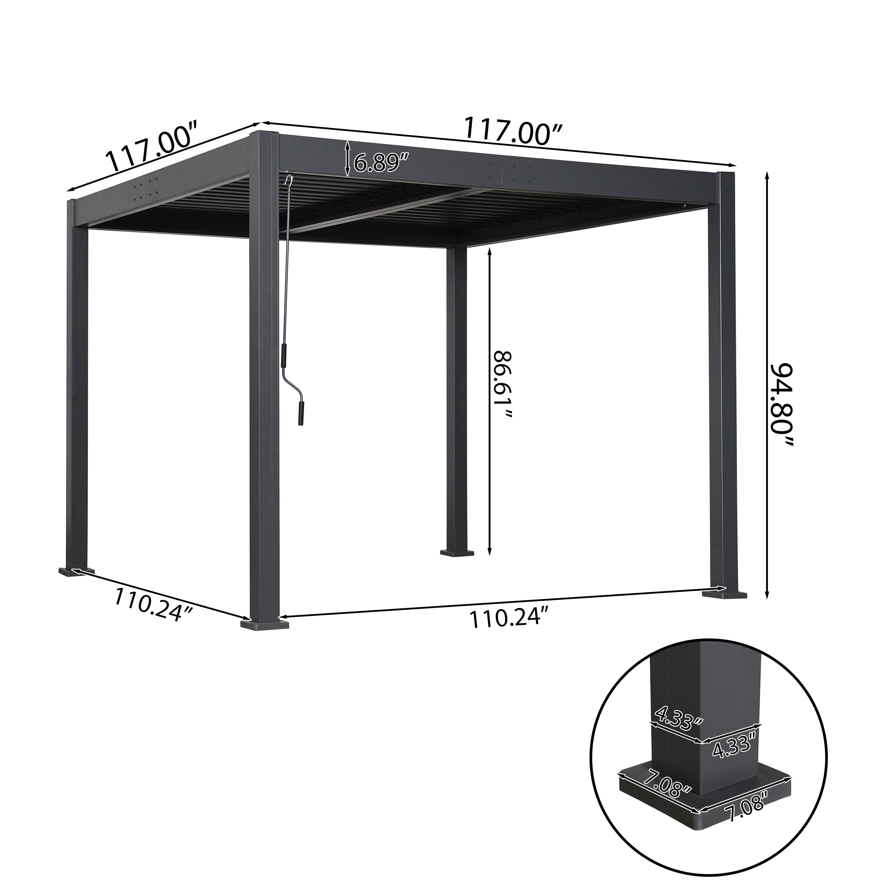 Byron Black Outdoor Pergola Aluminum with Adjustable Louvered Roof