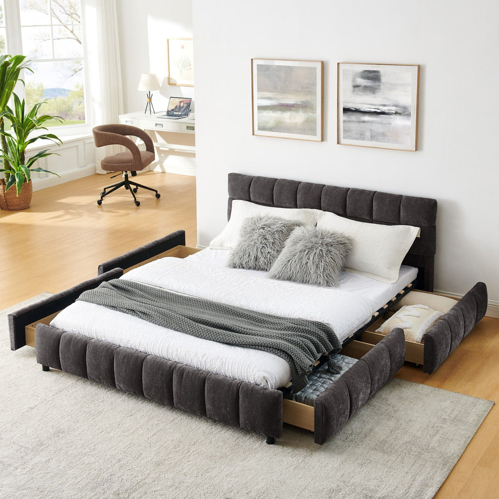 Modern Platform Bed Frame With Thick Fabric