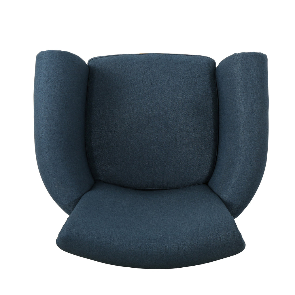 Elegant Navy Blue Fabric Club Chair with Nailhead Trim and Birch Wood Legs