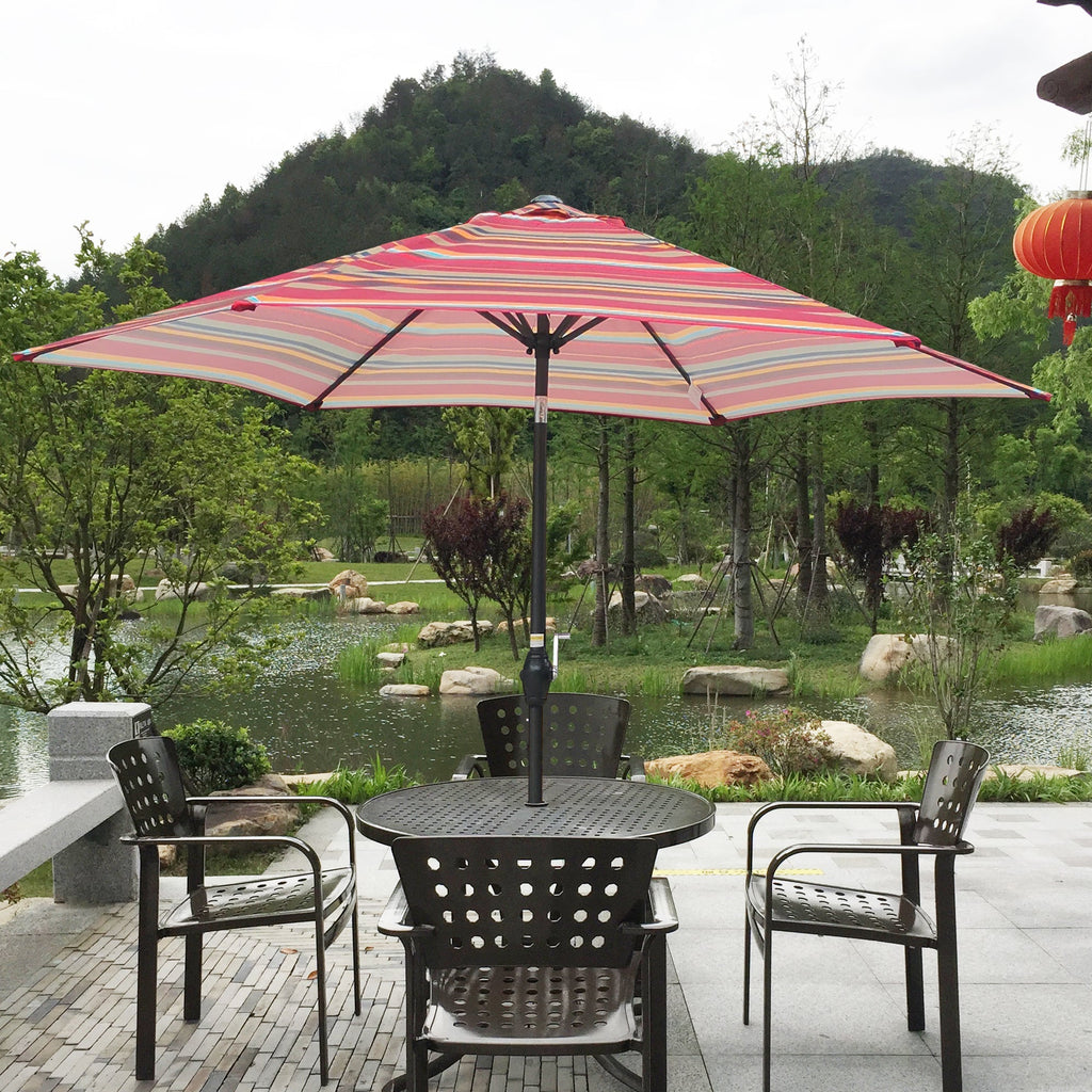 9FT Red Striped Patio Umbrella
