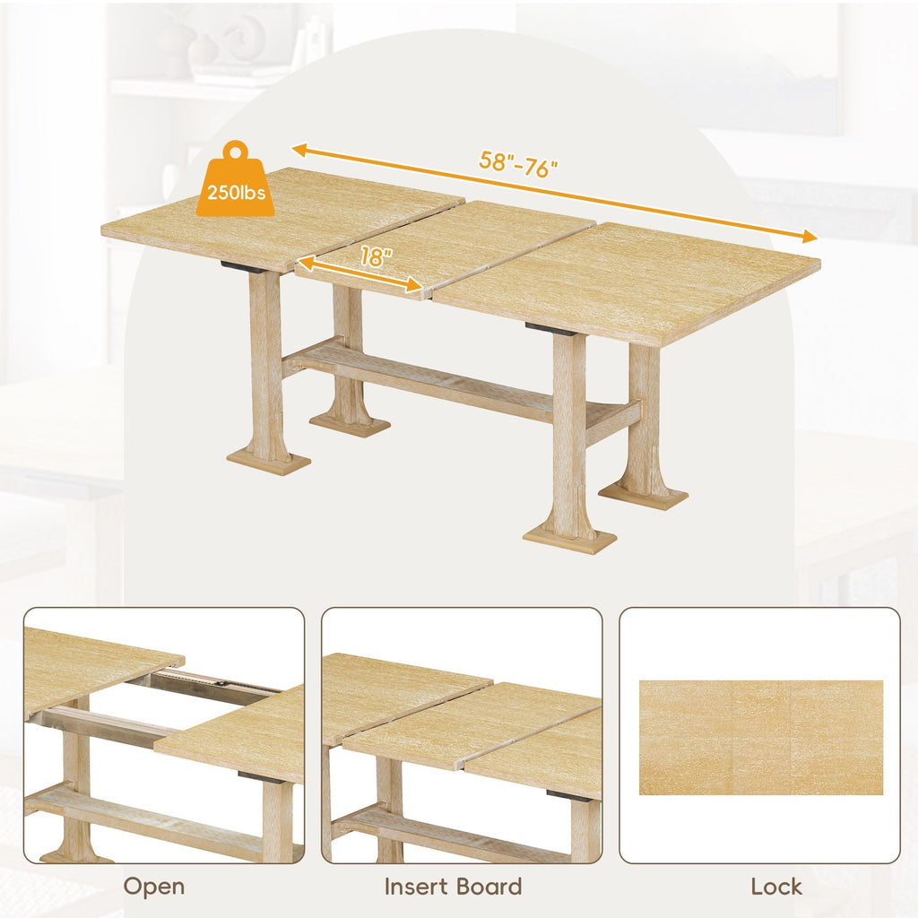 Artisanal 6-Piece Extendable Solid Wood Dining Set with Bench Seating