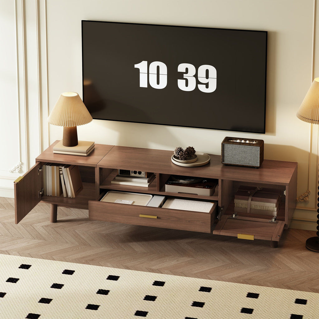TV Stand for 75" TVs with Soft-Closing Doors and Drop-Down Cabinet