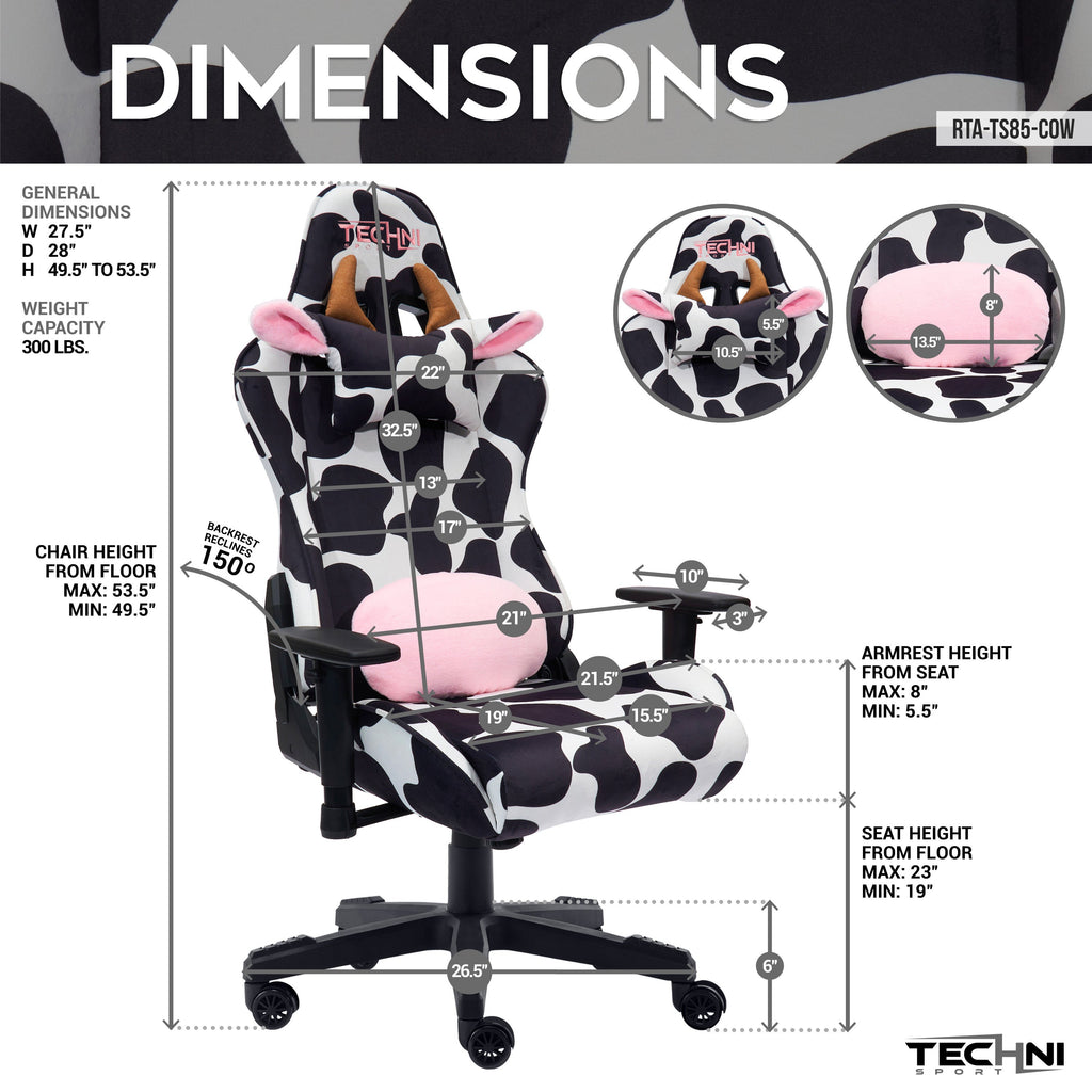 TS85 Cow Print LUXX Series Gaming Chair