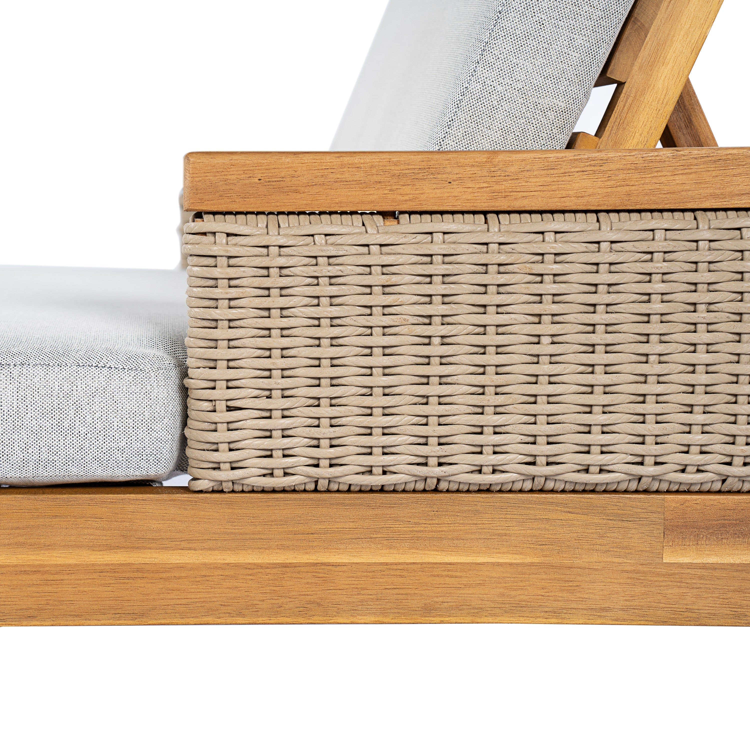 76.8" Solid Acacia Wood Sun Lounger Set of 2 with Grey Cushions