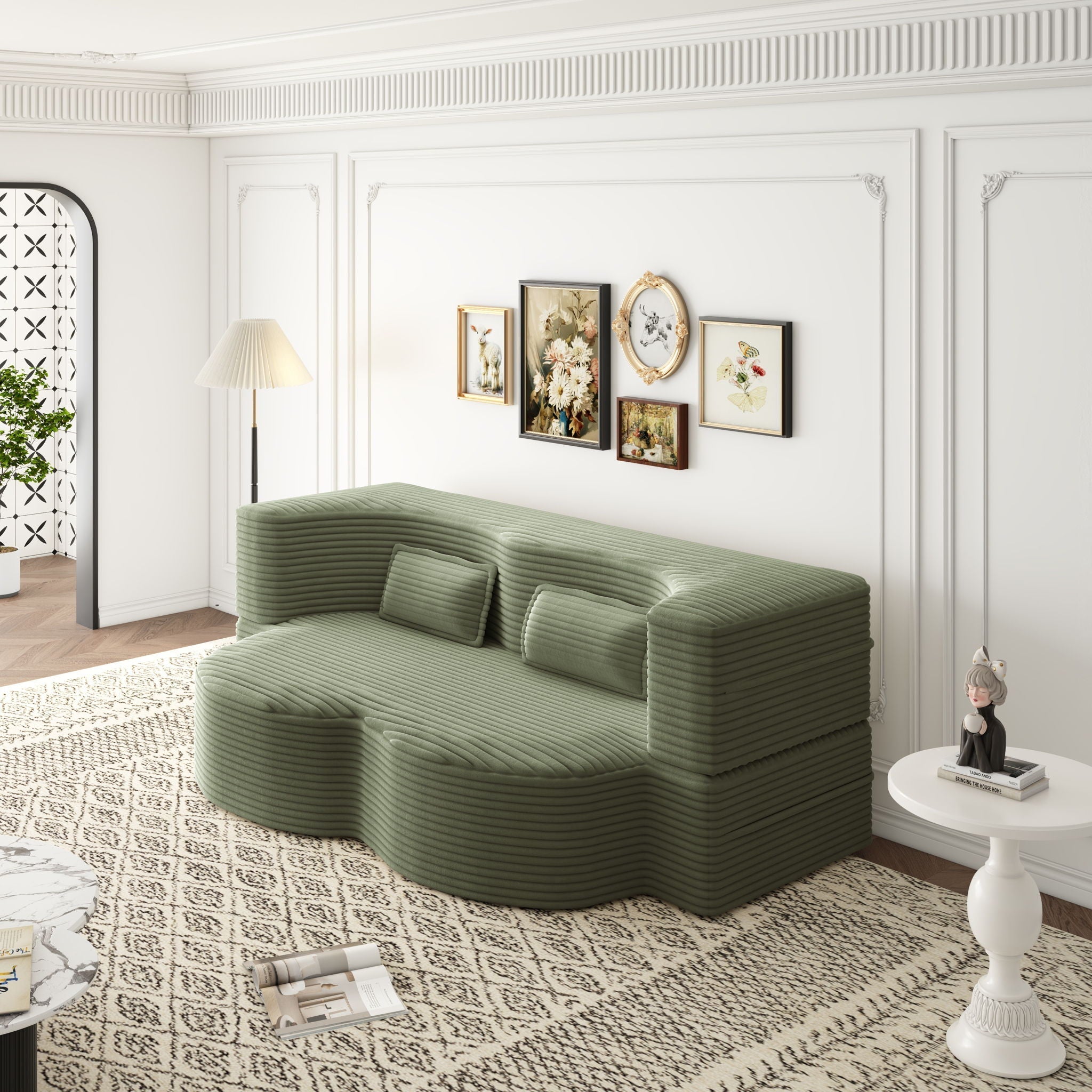 Convertible Foam-Filled Sleeper Sofa Bed with 2 Pillows