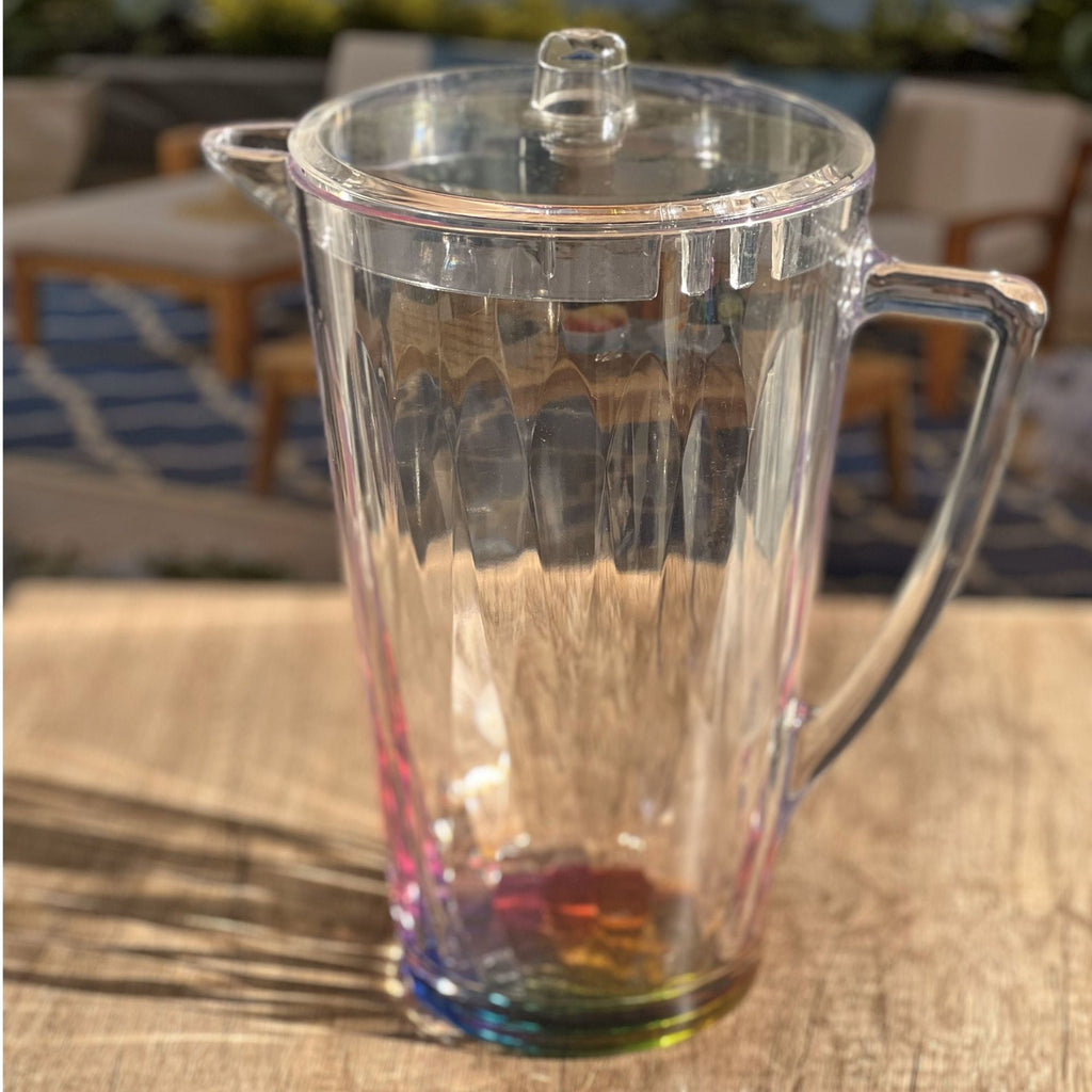Rainbow Design Unbreakable Plastic Water Pitcher With Lid And Spout, 2.5 Quarts - Clear