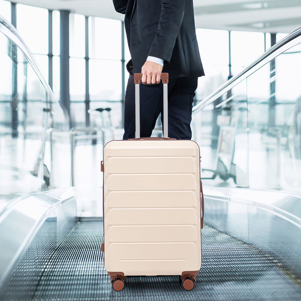 3-Piece ABS Spinner Wheel Luggage Set 20"/24"/28" Beige