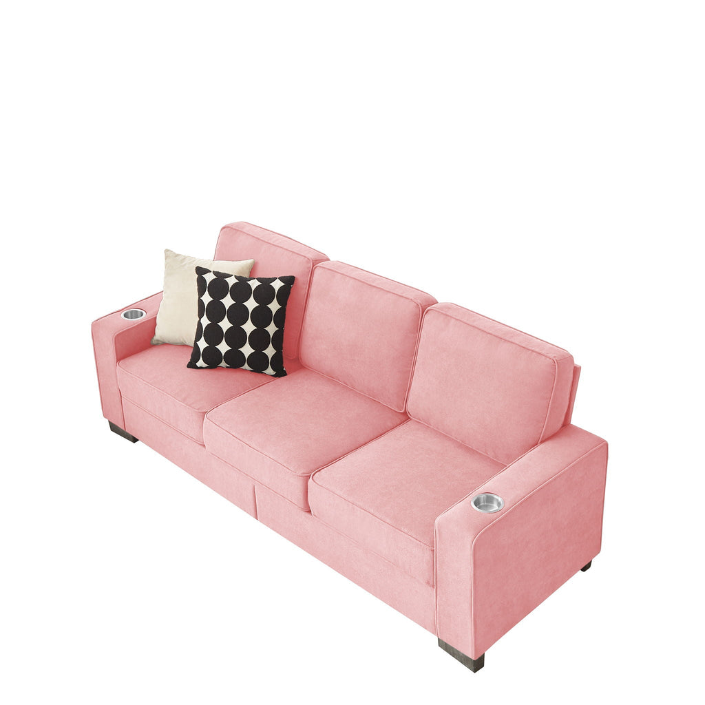 Modern Snowfleece Fabric 3 Seater Sofa With Cup Holder