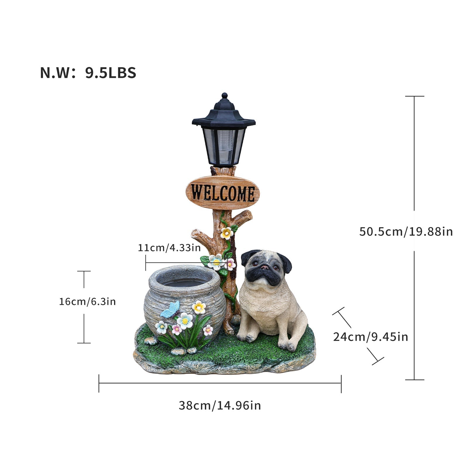 Sitting Pug Dog Planter Statue
