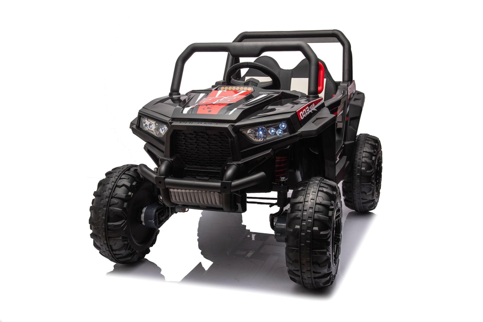 12V7A*2 30W*4 Four-Wheel Drive Seat One Button Start, Forward And Backward, High And Low Speed, Music, Front Light, Power Display, Two Doors Can Open, 2.4G R / C, Seat Belt Four Wheel Absorber